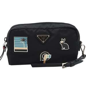 PRADA Prada Nylon Tessuto Smalto Logo Pouch 1NE021 Black Women's